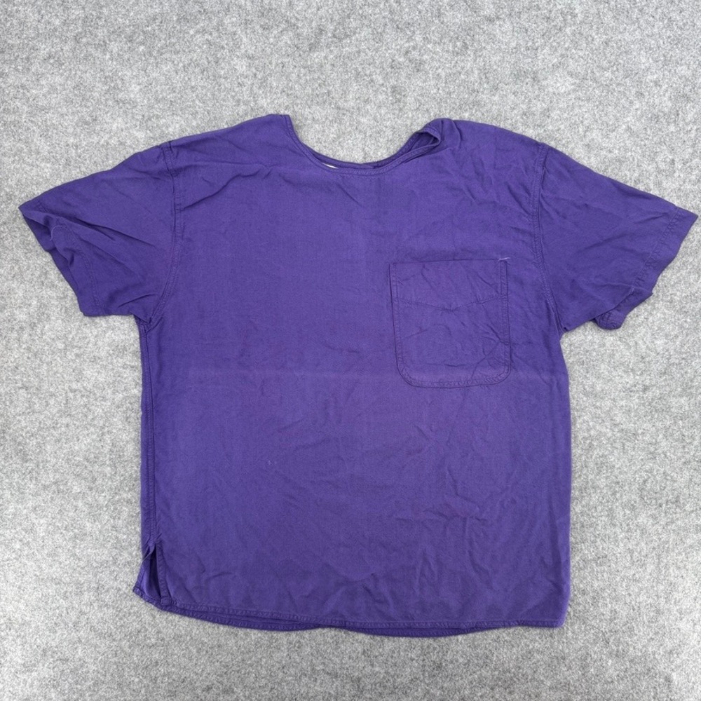 Vintage A.J. and friends Top Womens Medium Purple Short Sleeve Rayon Pocket EUC